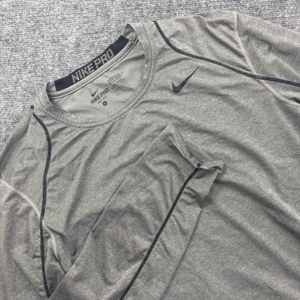 Nike Pro Long Sleeve Shirt Large Gray Dri-Fit Fitted Athletic‎ Mens